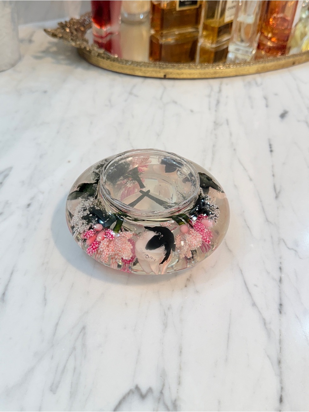 Gilde Dreamlight Glass Candle Holder with Flowers "Little Rose' Made in Germany - Picture 9 of 15